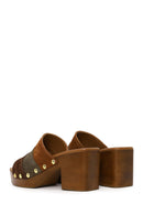 Woman Multicolored Thick-Heeled Suede Slipper | Derimod Woman Multicolored Thick-Heeled Suede Slipper | Derimod