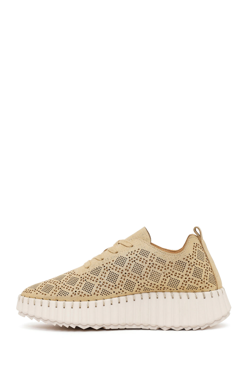 Kadın Altın Bağcıklı Kalın Tabanlı Desenli Sneaker