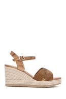 Women's Bronze Ankle Strap Metallic Wedge Heel Espadrilles | Derimod Women's Bronze Ankle Strap Metallic Wedge Heel Espadrilles | Derimod