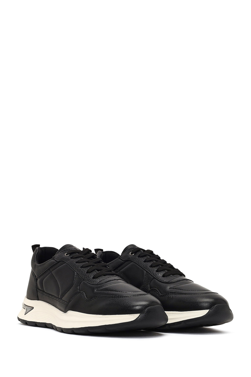 Erkek Siyah Bağcıklı Kalın Tabanlı Deri Sneaker