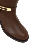 Women's Brown Buckled Leather Boot | Derimod Women's Brown Buckled Leather Boot | Derimod