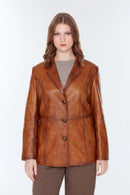 Barbara Women's Camel Plus Size Leather Jacket | Derimod Barbara Women's Camel Plus Size Leather Jacket | Derimod