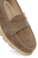 Kadın Vizon Kalın Tabanlı Süet Deri Comfort Loafer | Derimod Kadın Vizon Kalın Tabanlı Süet Deri Comfort Loafer | Derimod