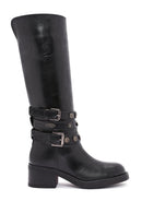 Women's Black Chunky Heel Biker Leather Boots | Derimod Women's Black Chunky Heel Biker Leather Boots | Derimod