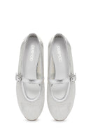 Women's Silver Mesh Strappy Ballerinas | Derimod Women's Silver Mesh Strappy Ballerinas | Derimod