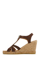 Women's Brown Zippered Wedge Heel Suede Leather Espadrilles | Derimod Women's Brown Zippered Wedge Heel Suede Leather Espadrilles | Derimod