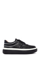 Women's Black Lace-Up Thick-Soled Leather Sneaker | Derimod Women's Black Lace-Up Thick-Soled Leather Sneaker | Derimod