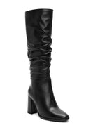 Women's Black Zippered Thick Heel Leather Boots | Derimod Women's Black Zippered Thick Heel Leather Boots | Derimod