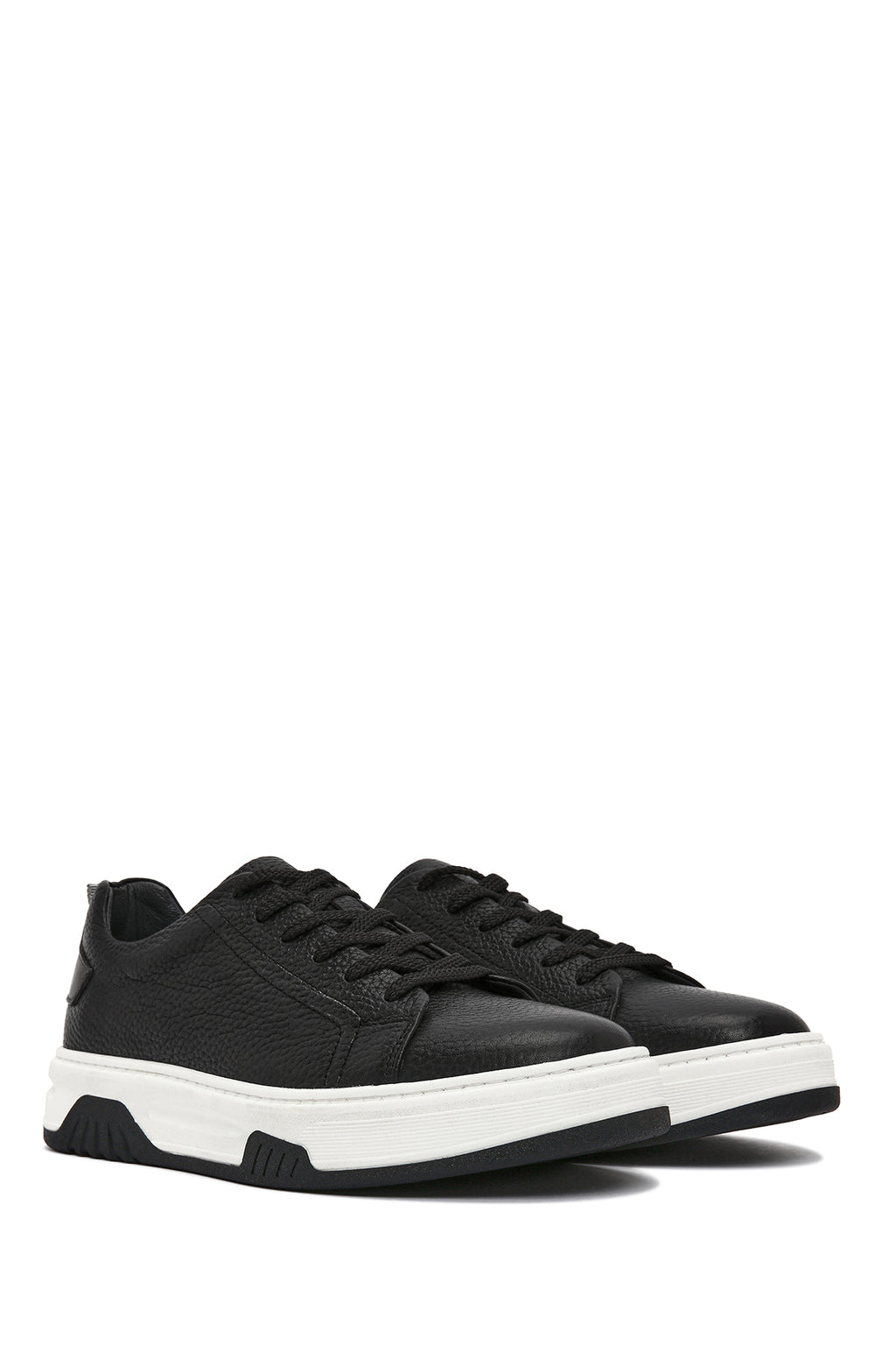 Erkek Siyah Bağcıklı Kalın Tabanlı Deri Sneaker