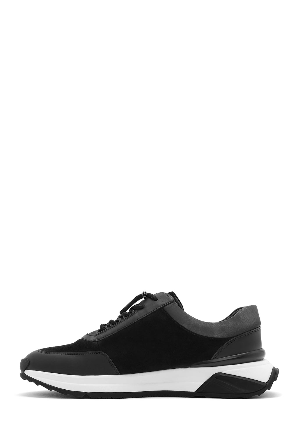 Erkek Siyah Kalın Tabanlı Bağcıklı Süet Deri Sneaker
