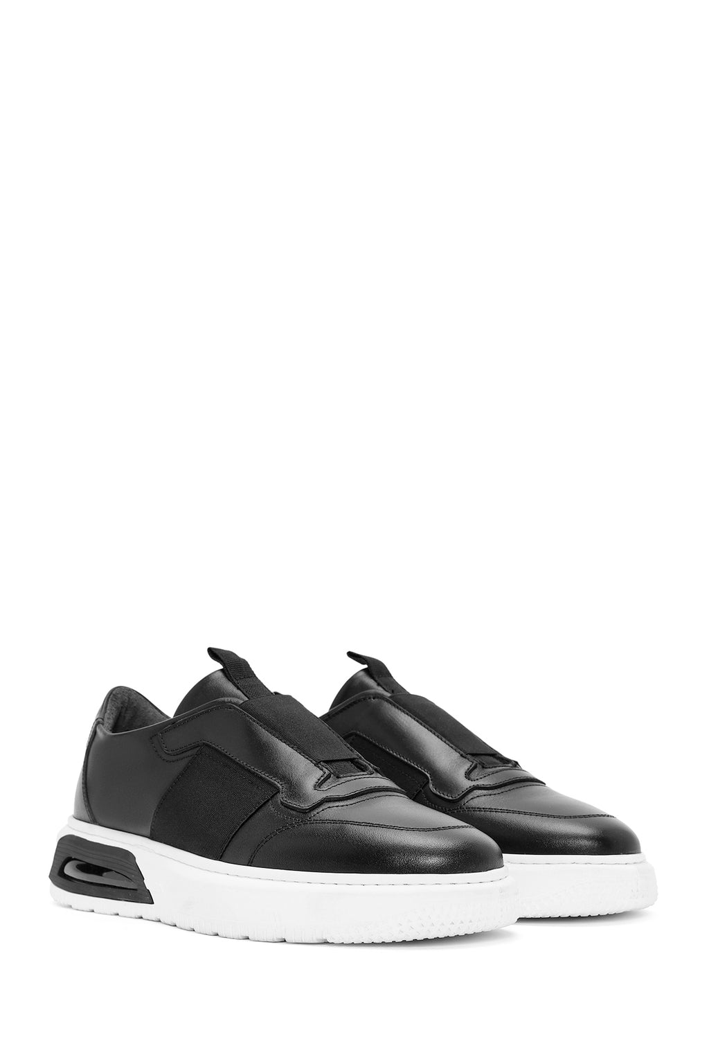 Erkek Siyah Bağcıklı Deri Sneaker