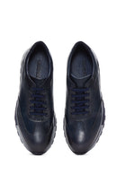 Erkek Lacivert Deri Desenli Sneaker | Derimod Erkek Lacivert Deri Desenli Sneaker | Derimod