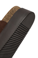 Women's Brown Double Buckle Thick Sole Suede Leather Slippers | Derimod Women's Brown Double Buckle Thick Sole Suede Leather Slippers | Derimod
