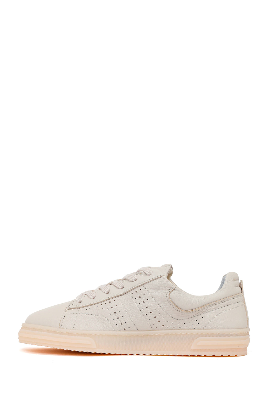 Kadın Krem Bağcıklı Deri Sneaker
