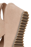 Woman Beige Strappy Wedge Suede Sandal | Derimod Woman Beige Strappy Wedge Suede Sandal | Derimod