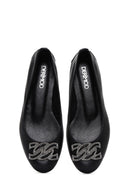 Women's Black Stone Leather Ballerinas | Derimod Women's Black Stone Leather Ballerinas | Derimod