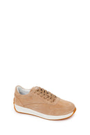 Woman Beige Lace-Up Suede Leather Sneaker | Derimod Woman Beige Lace-Up Suede Leather Sneaker | Derimod