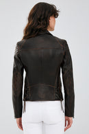 Xuma Kadın Kahverengi Vintage Oversize Biker Deri Ceket | Derimod Xuma Kadın Kahverengi Vintage Oversize Biker Deri Ceket | Derimod