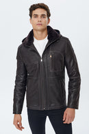Haaland Men's Brown Hooded Fur Leather Jacket | Derimod Haaland Men's Brown Hooded Fur Leather Jacket | Derimod