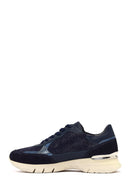 Women's Navy Blue Lace-Up Thick-Soled Leather Sneaker | Derimod Women's Navy Blue Lace-Up Thick-Soled Leather Sneaker | Derimod