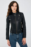 Ella Siyah Kadın Kısa Deri Ceket | Derimod Ella Siyah Kadın Kısa Deri Ceket | Derimod