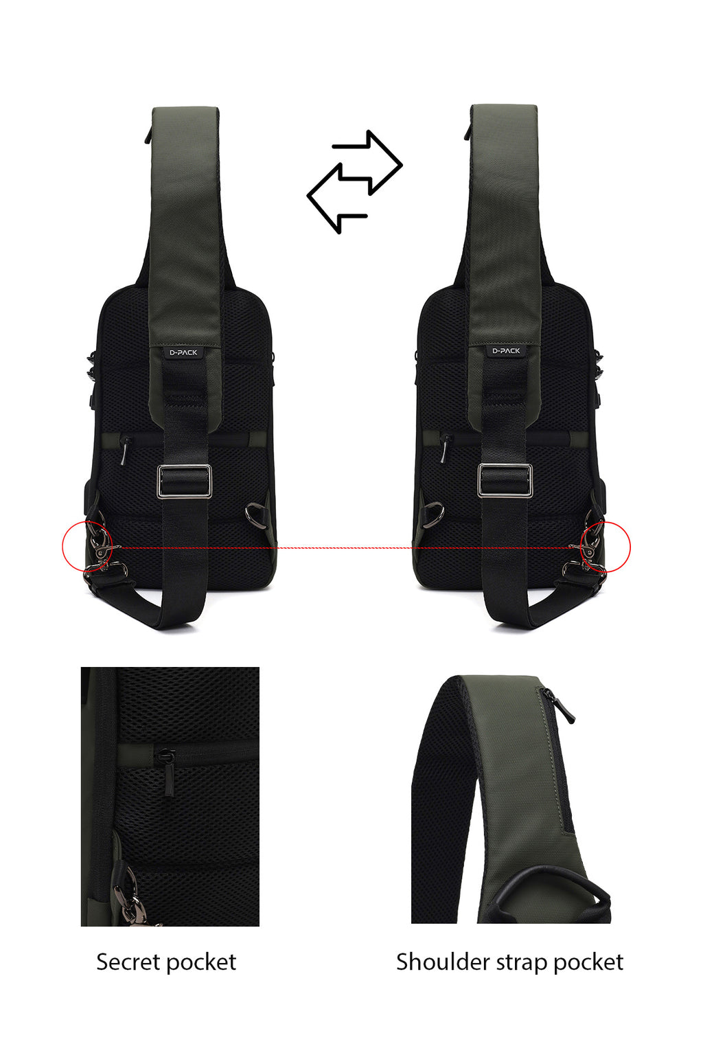 D-Pack Erkek Haki Teknolojik Çapraz Çanta