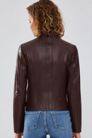 Bianca Women's Brown Leather Jacket | Derimod Bianca Women's Brown Leather Jacket | Derimod