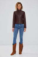 Bianca Women's Brown Leather Jacket | Derimod Bianca Women's Brown Leather Jacket | Derimod