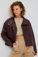 Nova Kadın Bordo Oversize Deri Ceket | Derimod Nova Kadın Bordo Oversize Deri Ceket | Derimod