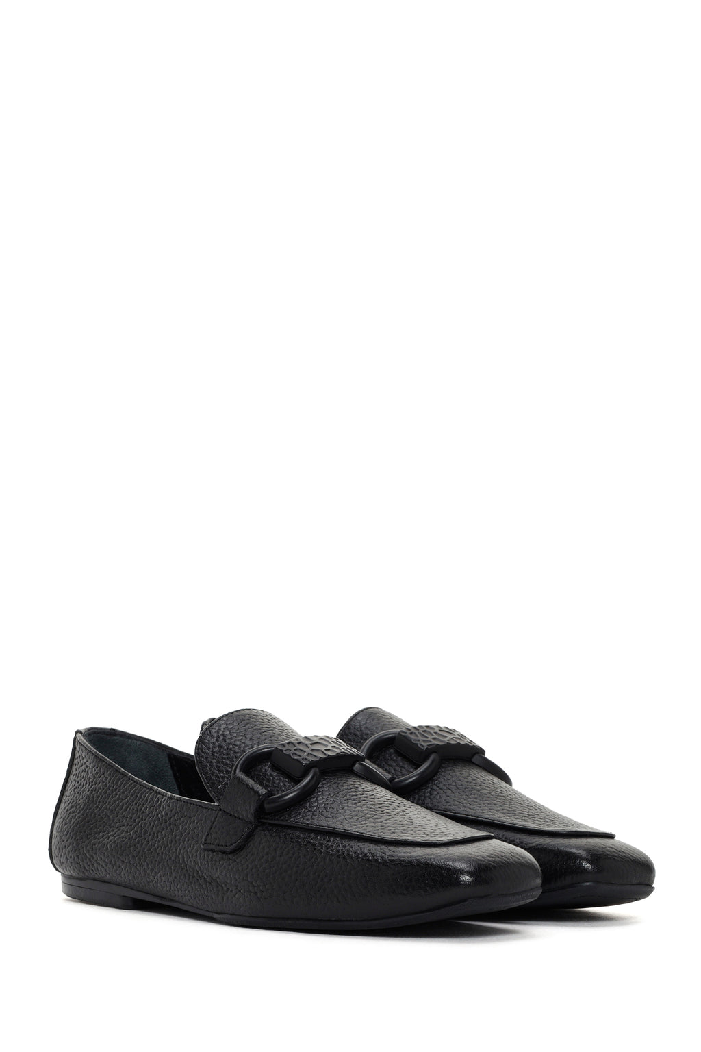 Kadın Siyah Deri Maskülen Loafer