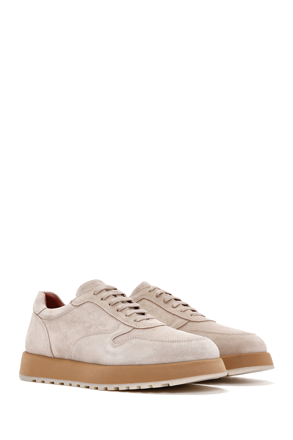 Erkek Bej Bağcıklı Süet Deri Casual Sneaker