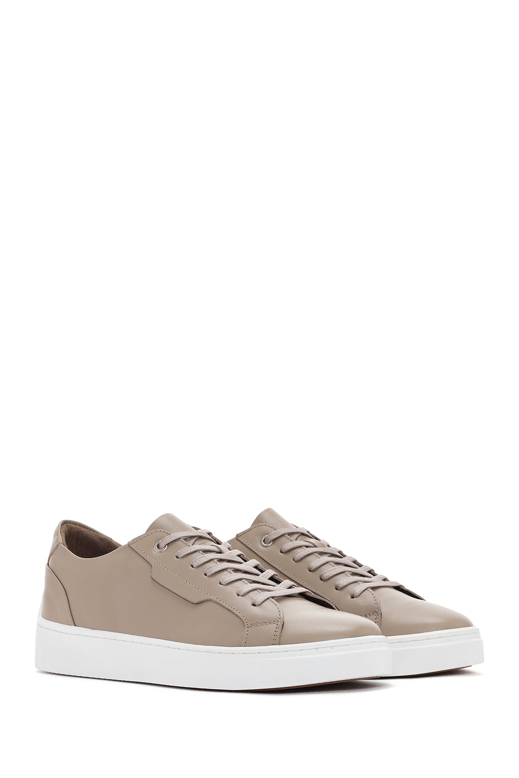 Erkek Bej Bağcıklı Deri Sneaker