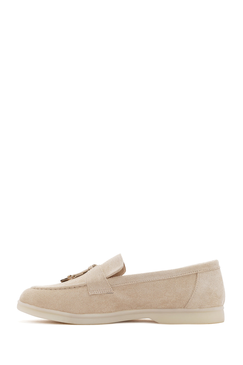 Kadın Bej Püsküllü Süet Maskülen Loafer