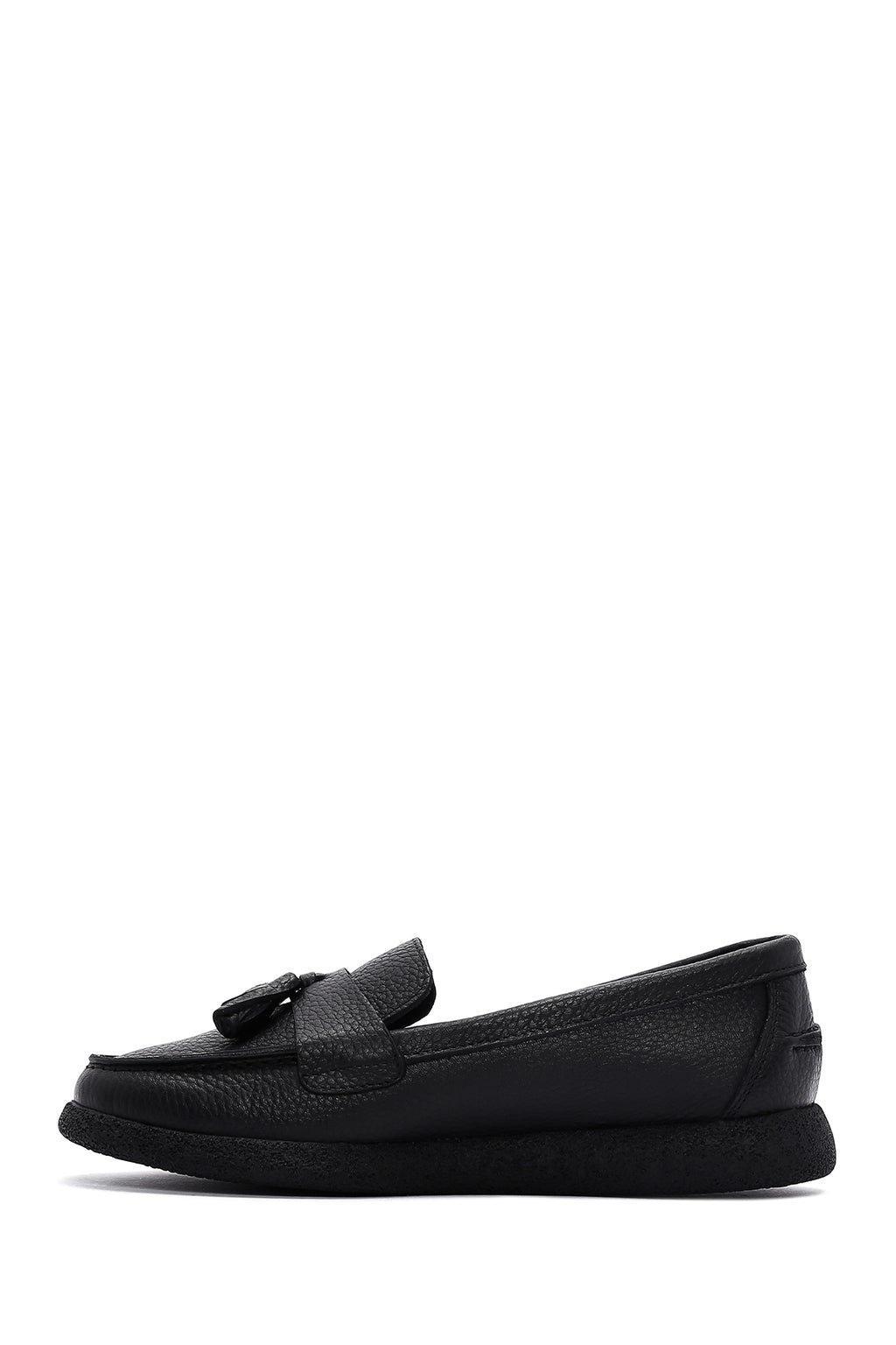 Kadın Siyah Püsküllü Deri Comfort Loafer