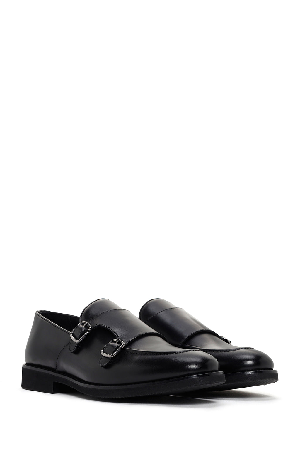 Erkek Siyah Çift Tokalı Deri Casual Loafer