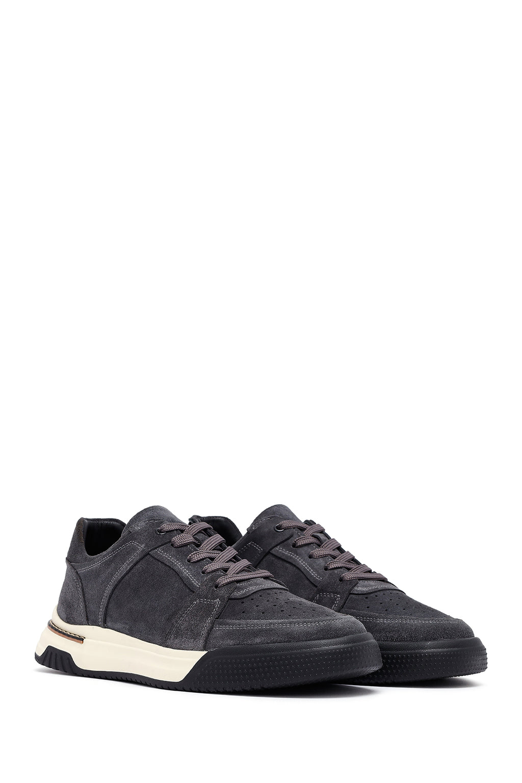 Erkek Gri Bağcıklı Süet Deri Sneaker