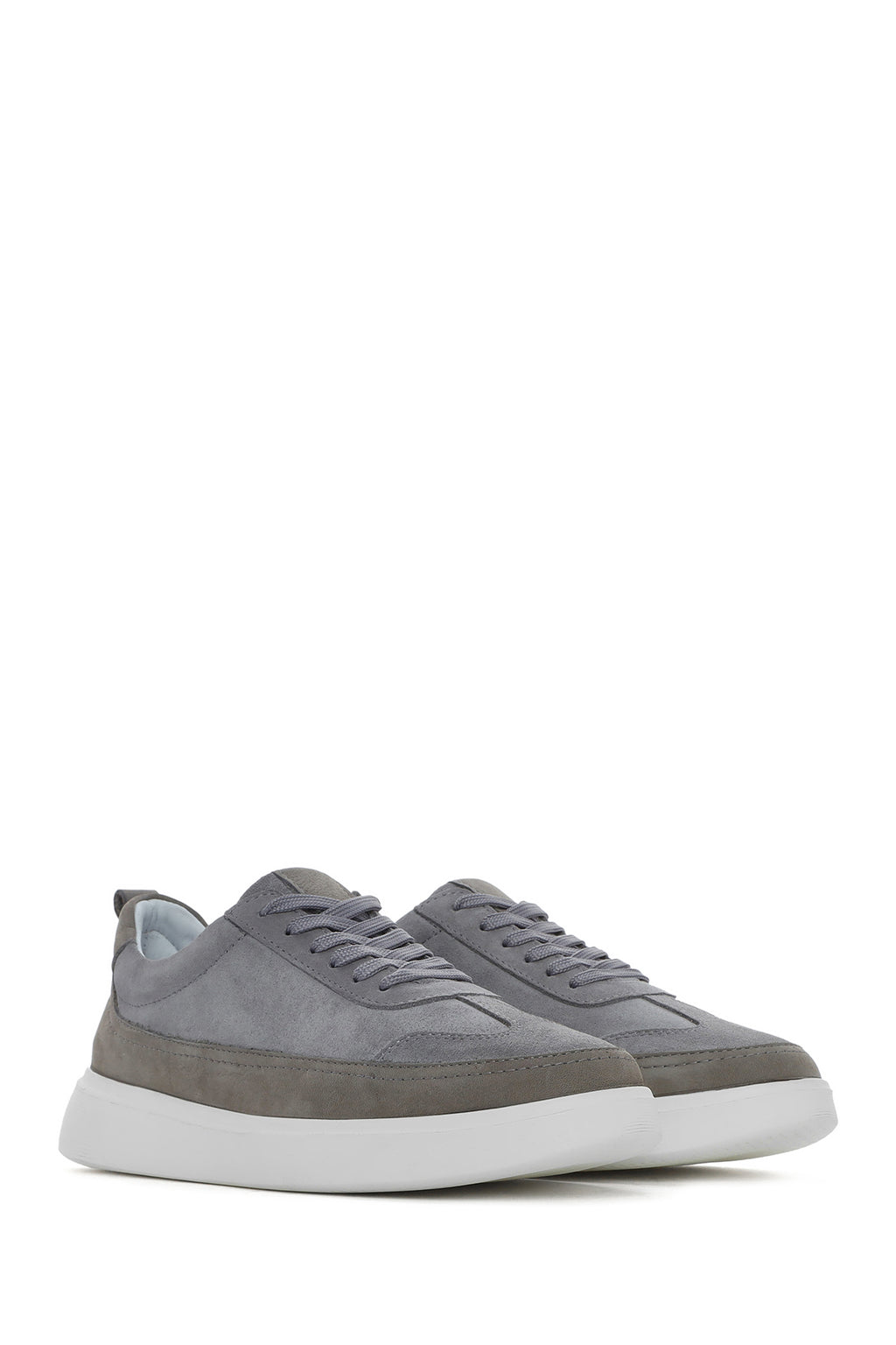 Erkek Gri Bağcıklı Kalın Tabanlı Deri Sneaker