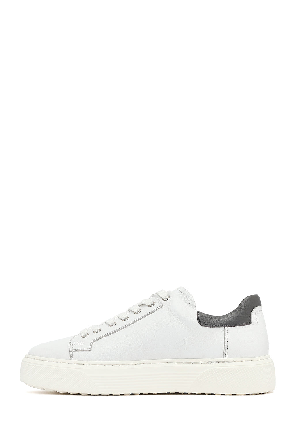 Erkek Beyaz Bağcıklı Kalın Tabanlı Deri Sneaker