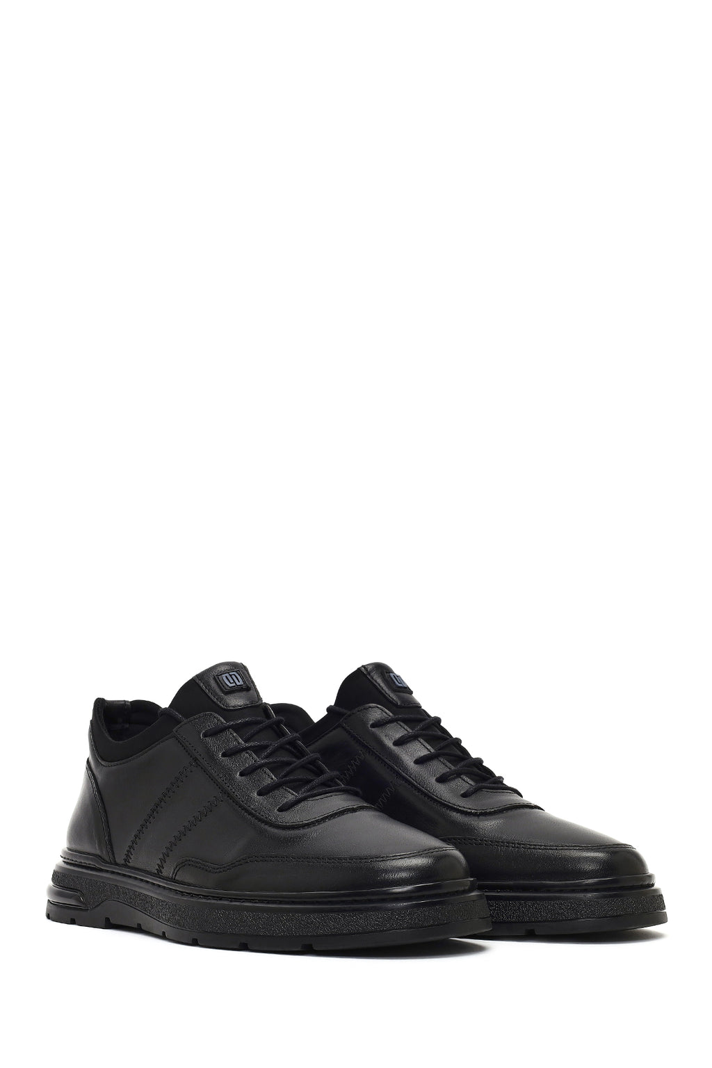 Erkek Siyah Bağcıklı Kalın Tabanlı Deri Casual Sneaker