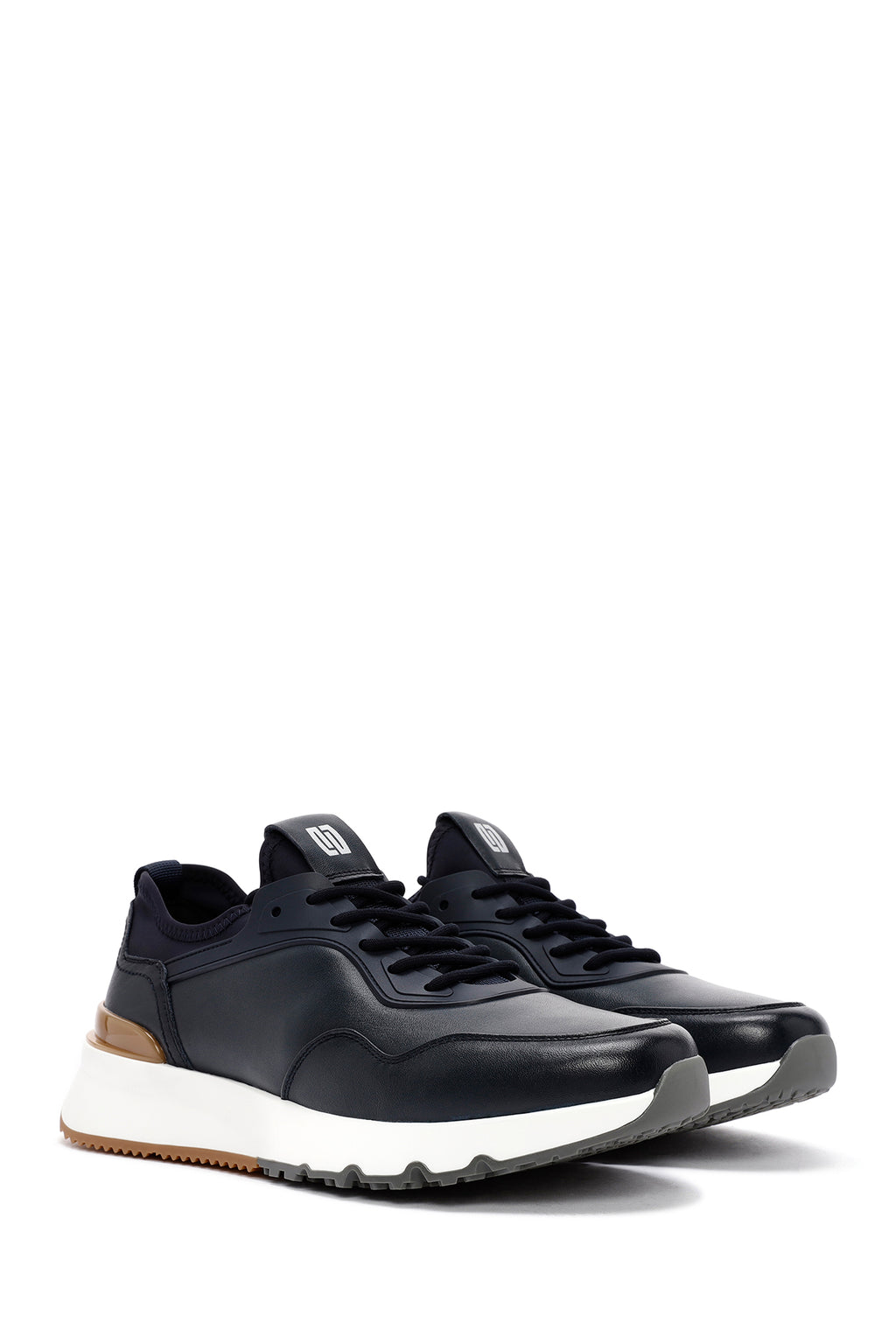 Erkek Lacivert Bağcıklı Kalın Tabanlı Deri Casual Sneaker