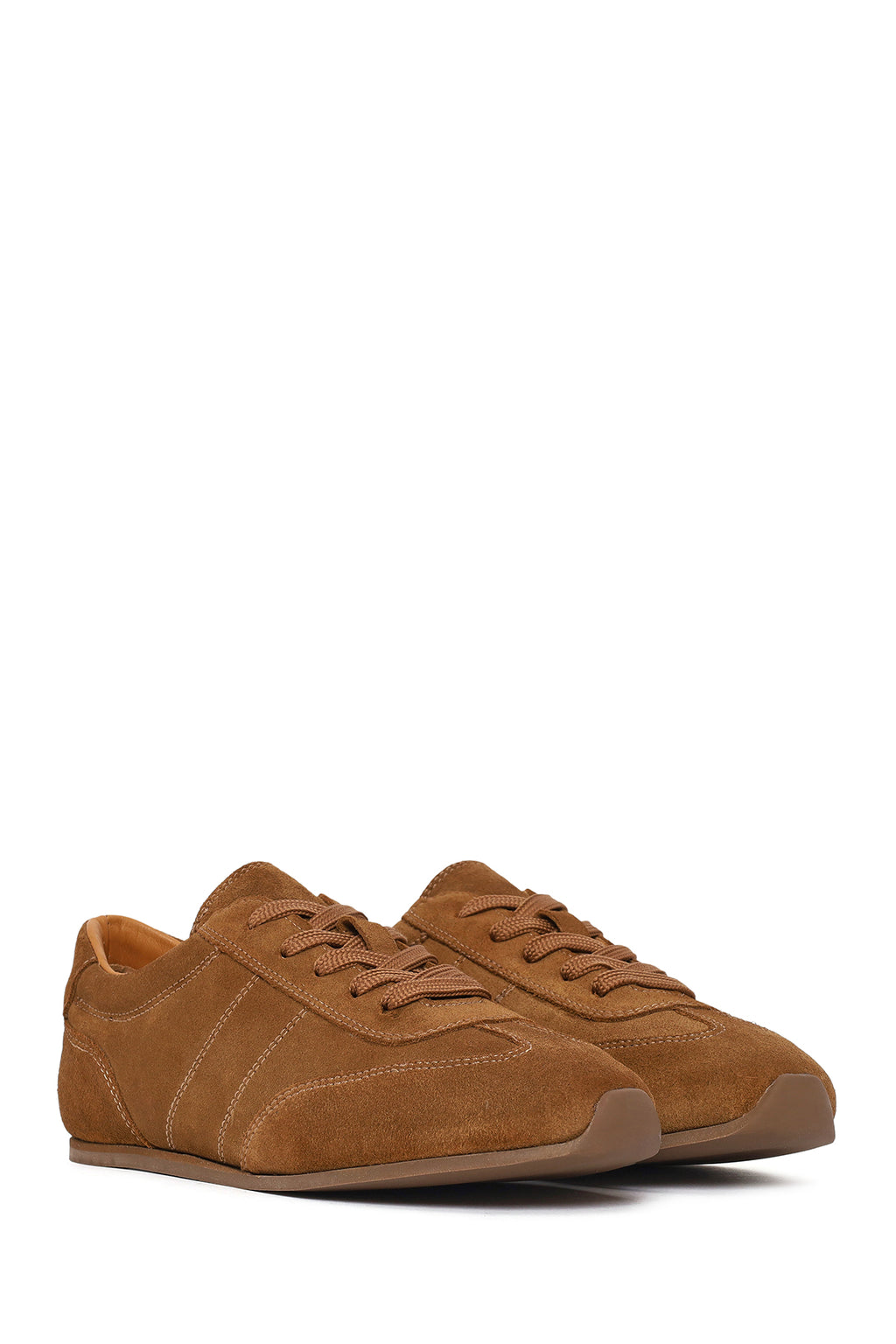 Kadın Taba Bağcıklı Süet Deri Sneaker