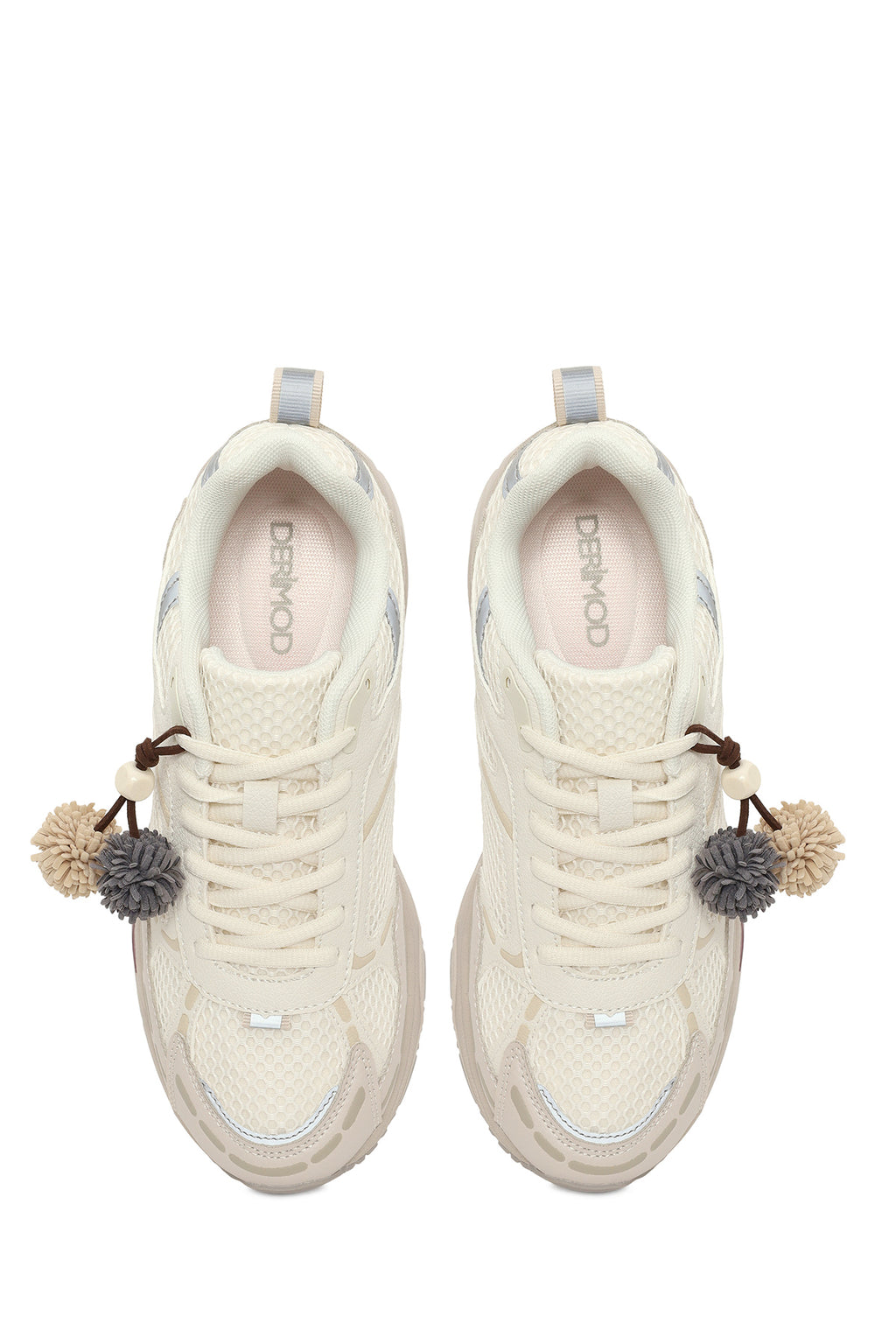 Kadın Krem Bağcıklı Charmlı Kalın Tabanlı Sneaker