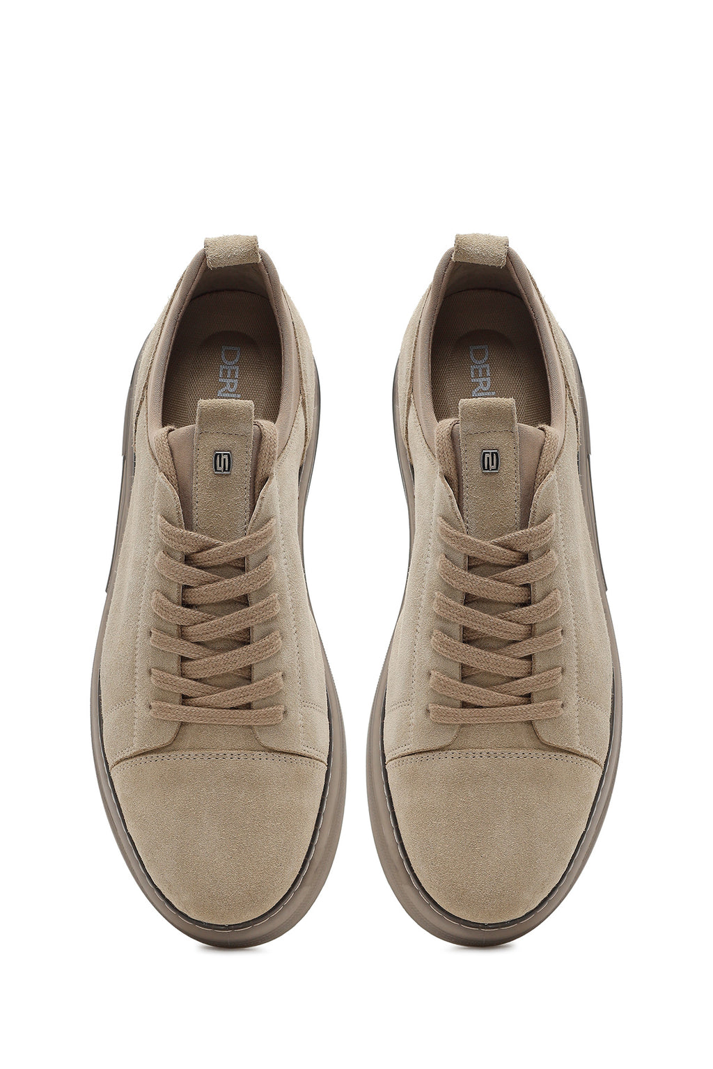 Erkek Bej Bağcıklı Kalın Tabanlı Süet Deri Sneaker