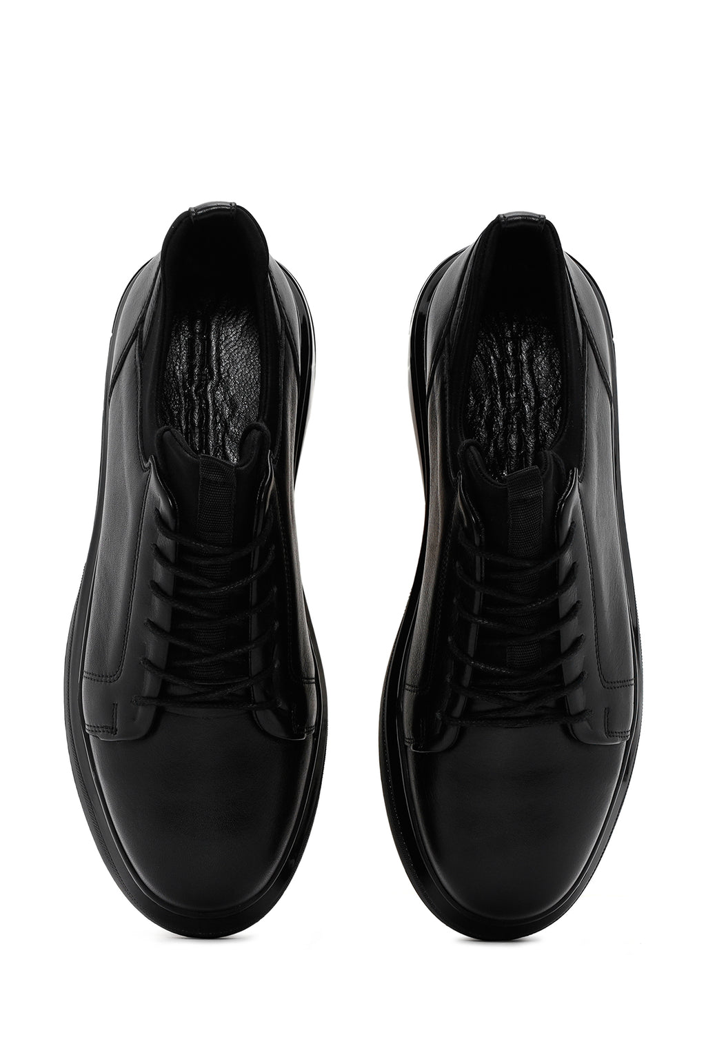 Erkek Siyah Bağcıklı Kalın Tabanlı Deri Sneaker