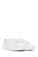 Men's White Lace-Up Thick-Soled Leather Sneaker | Derimod Men's White Lace-Up Thick-Soled Leather Sneaker | Derimod