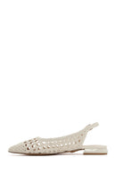 Women's Cream Knitted Open Back Ballerinas | Derimod Women's Cream Knitted Open Back Ballerinas | Derimod
