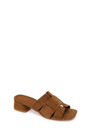 Woman Mink Thick-Heeled Suede Slipper | Derimod Woman Mink Thick-Heeled Suede Slipper | Derimod