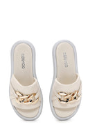 Women's Beige Leather Comfort Slippers | Derimod Women's Beige Leather Comfort Slippers | Derimod