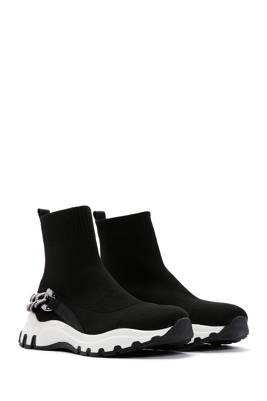 Kadın Siyah Zincir Aksesuarlı Bilekli Sneaker Bot