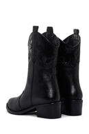 Women's Black Leather Heeled Cowboy Boots | Derimod Women's Black Leather Heeled Cowboy Boots | Derimod